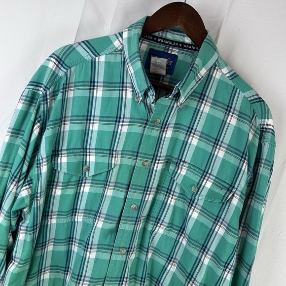 Wrangler Western Shirt Green Plaid Men's Size XL Long Sleeve *READ - Picture 1 of 11